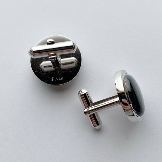 Silver Cufflinks オニキス Onyx 七宝焼のカフリンクス カフスボタン