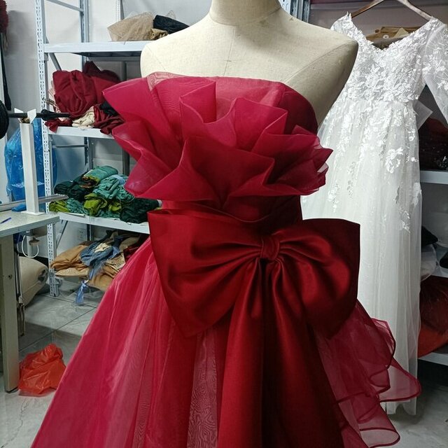 憧れのドレス カラードレス ピンク紫 ラッフルフリル スレンダーライン