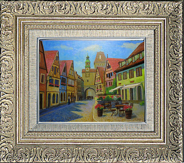 ローテンブルクの街並み　絵画　版画　エッチング　ドイツ画家ポール・ガイスラー作 ローテンブルクの街並み 絵画 版画 エッチング ドイツ画家ポール