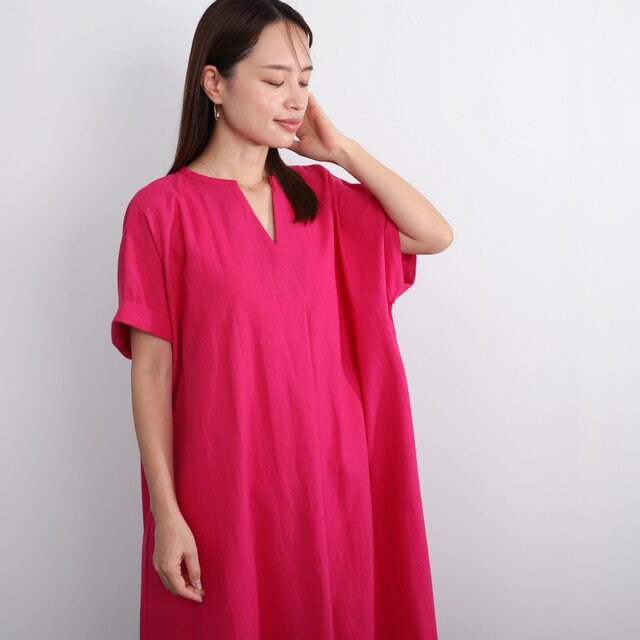 ✥限定SALE　TICCA キーネックワンピース　リネン　ピンク 楽天市場】TICCA （ ティッカ ） 国産リネン100% ツイスト