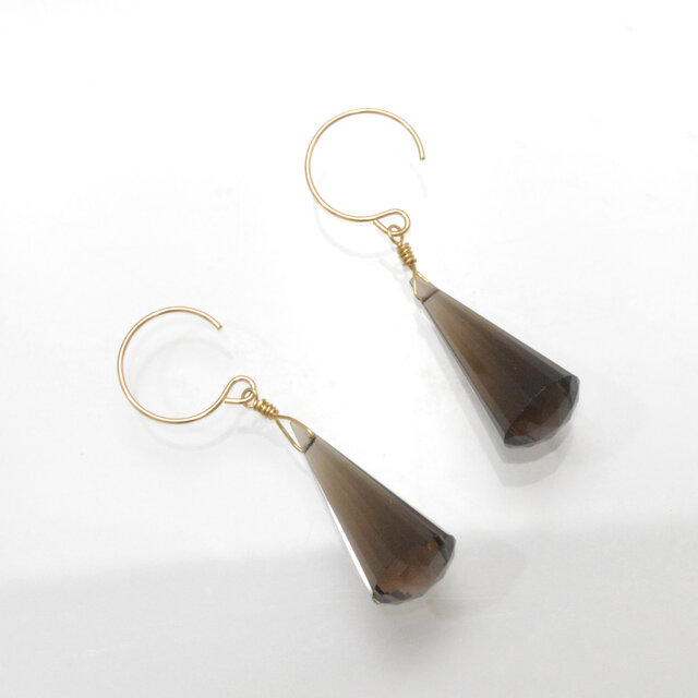 ✳︎イヤリング交換可✳︎天然石スモーキークォーツのピアス14KGF/TWINKLE