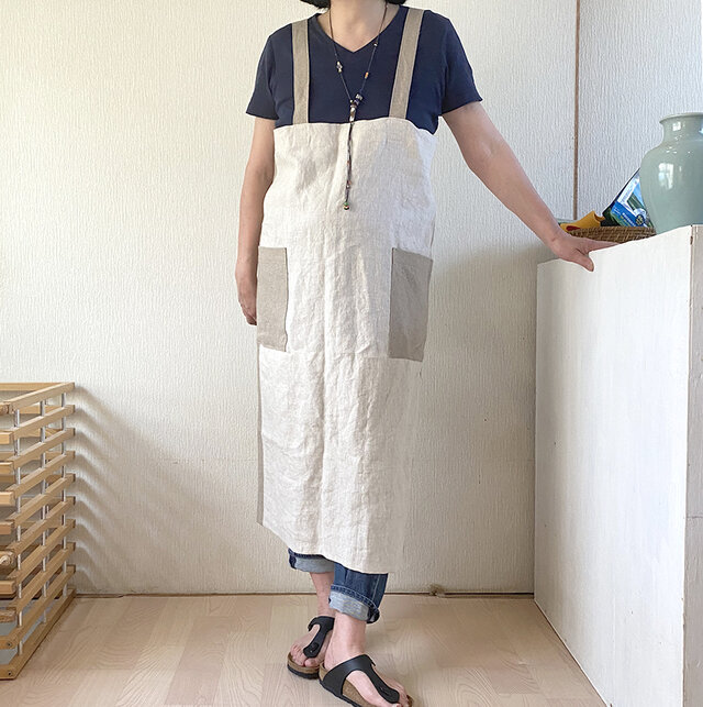 リネンエプロン　バイカラーA