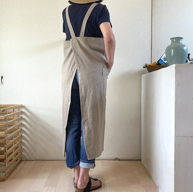 リネン　ハンドメイド　お好きなカラーで　エプロン リネンエプロン バイカラーA | iichi 日々の暮らしを心地よくする