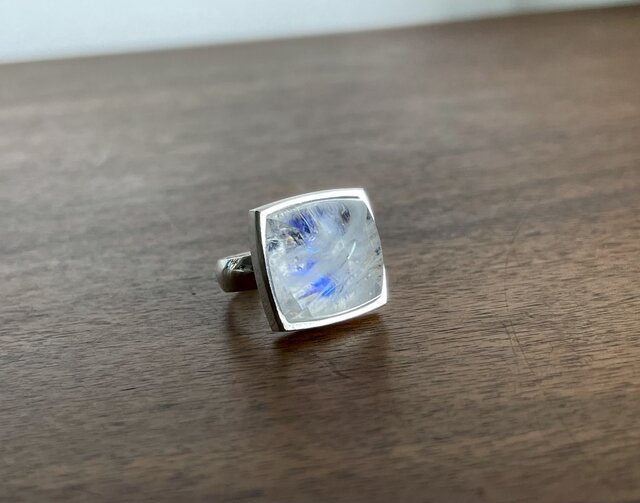 rainbow moonstone × crystal quartz ring-