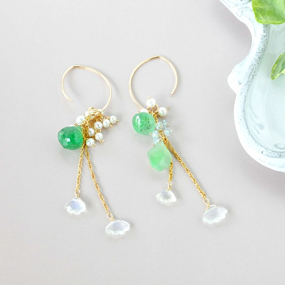 14kgf水晶バックカービング・ホワイトダイヤモンドピアス/イヤリング