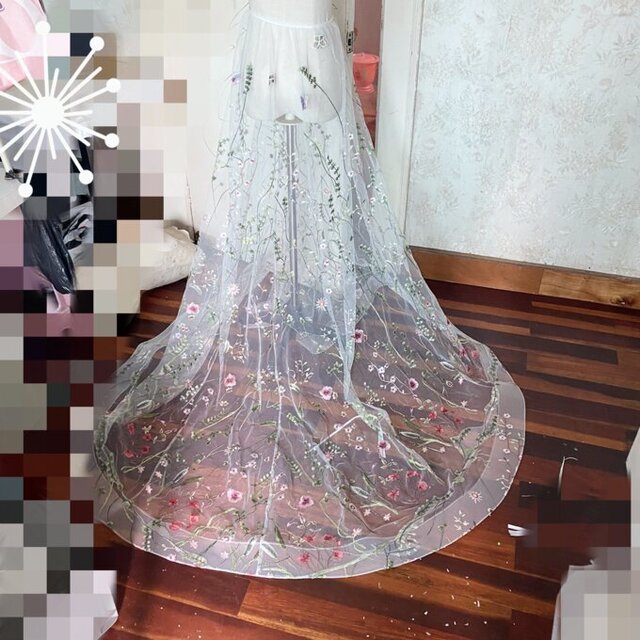 花柄刺繍が美しく チュールスカート オーバードレス トレーンのみ 花嫁