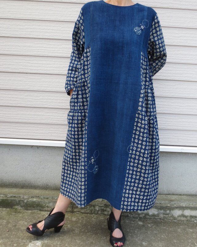 着物リメイク☆318紬コクーンチュニックワンピース／サイズL～LL SOLD 着物リメイク チュニック 大島紬 FREE SIZE チュニック