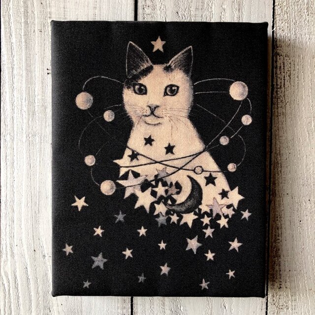 星月猫☆アート「星月猫 ににこ」絵画F0 複製画 木製パネル貼り「003 