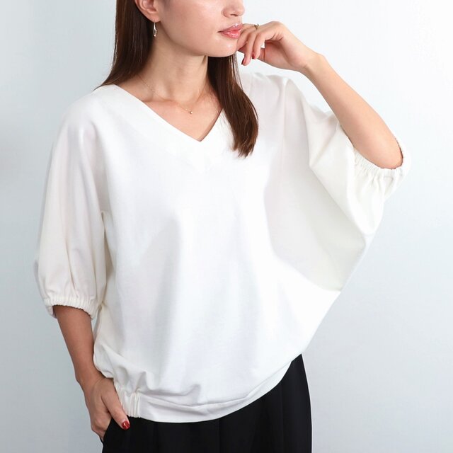 前後 2Way スウェット ドルマン トップス　ホワイト　0185WH