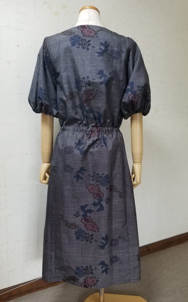 大島紬リメイクワンピース M 着物リメイク♪ 大島紬 パッチ ワンピース