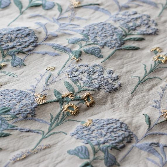 刺繍生地のメガネケース ハンドメイド アンティークブルー 花刺繍柄 