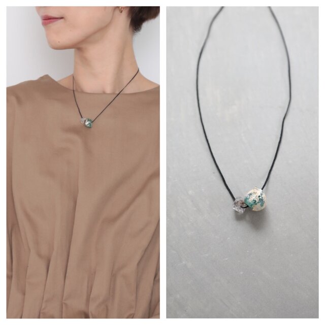 Two grains necklace / ローマングラス&ハーキマーの画像1枚目