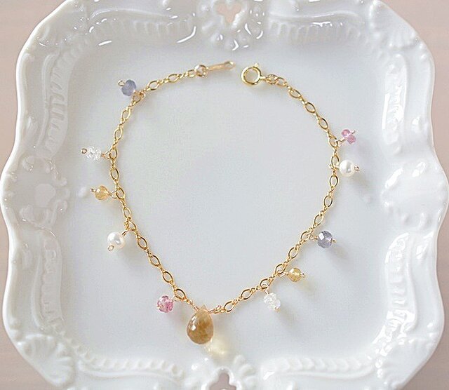 14kgf*シトリン(ドロップカット)×ピンクトパーズ×アイオライトの