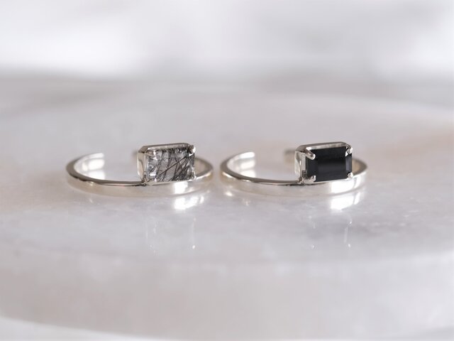 Rectangle ring ブラックスピネル 天然石シルバーリング silver925