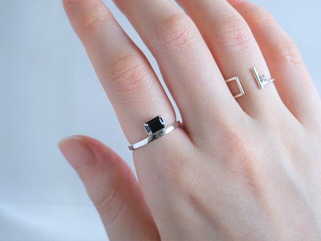 Rectangle ring ブラックスピネル 天然石シルバーリング silver925