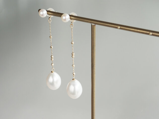 ティアドロップパールチェーンピアスK18YG 2way | iichi 日々の