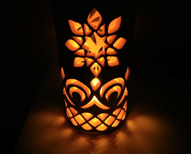 竹灯籠 竹灯り ロウソクの揺らぎ 両面彫り 竹ランプシェイド 〜紅