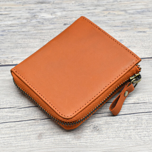 二つ折り財布 TIDY mini 本革 l字ファスナー 財布 名入れ 大容量 シンプル オレンジ HAW015-NU