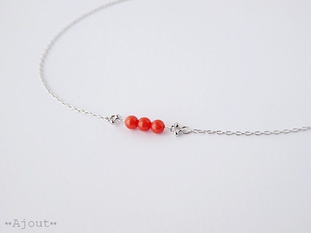 天然珊瑚 ツイストネックレス 極上 天然桃珊瑚3連ツイストネックレス（シルバー金具・高級艶仕上げ