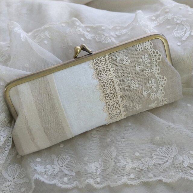 アンティークレース*リネン*がま口*ペンケース