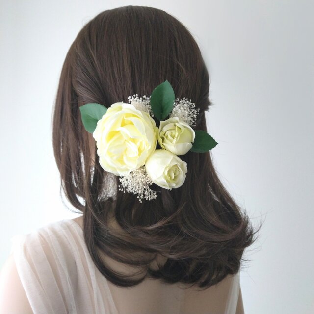 ヘアアクセサリーアンティーク　髪飾り　ヘッドドレス　薔薇　かすみ草
