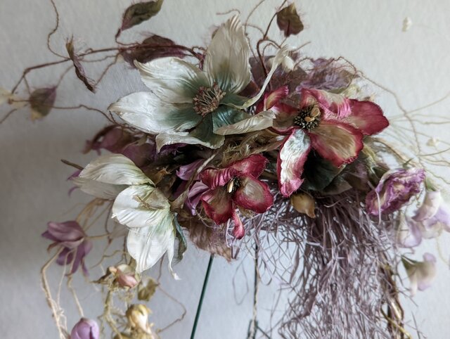 【染め布花】　シックな色合いのリース　ハンドメイド 染め布花】 シックな色合いのリース ハンドメイド