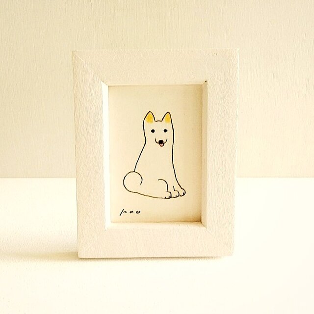 犬の絵｜原画「笑う犬」※木製ミニ額縁入り　