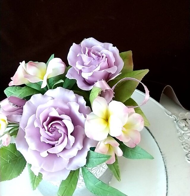 ☆クレイフラワー作品（薔薇とティータイム）☆ | iichi 日々の暮らし