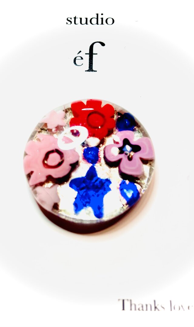 ガラス　ゴルフマーカー⛳️星と花　ガラスミルフィオリ：磁石付き