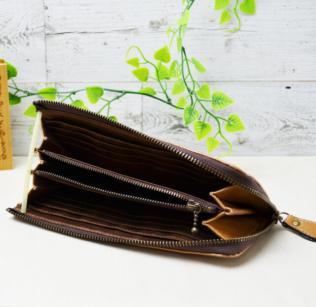 レザー：L字ファスナー長財布（茶） | iichi 日々の暮らしを心地よく