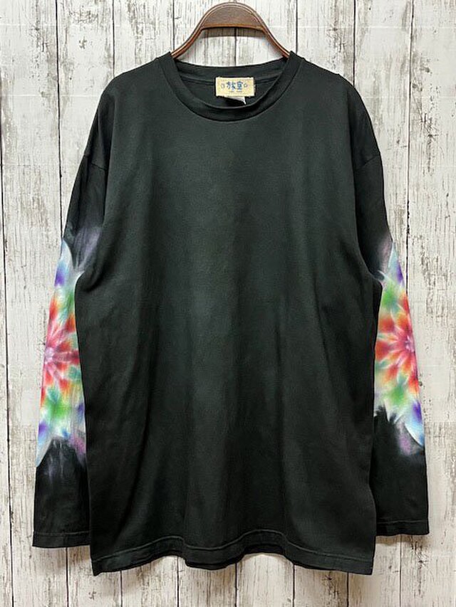 タイダイ染め 長袖Tシャツ　XLサイズ 　曼荼羅 　曼荼羅 　BLACK　HIPPIES DYE新作　 HD16-63