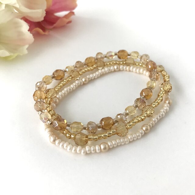 グラデーション 3連ゴムブレスレット　ライトゴールド