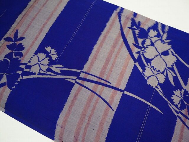 mi0093c 銘仙 撫子文様ハギレ 290cm 正絹 難あり / 古布 古裂 絞り