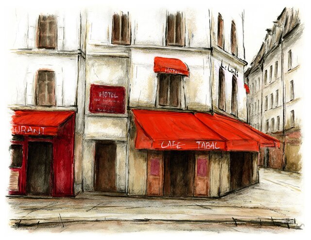 風景画 パリ 版画「カルチェラタンの街角」-