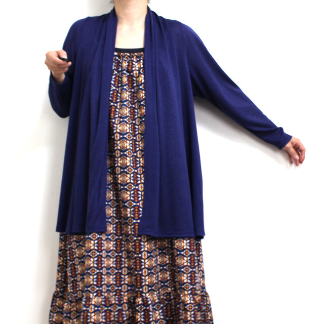 ドレープカラーのフレアカーディガン　/　ダークブルー