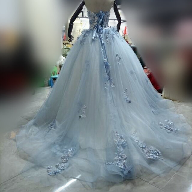 ウェディングドレス高品質！  カラードレス   3D立体レース刺繍  ベアトップ  結婚式/披露宴