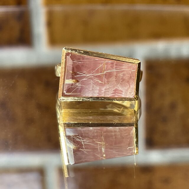 ルチルクォーツ×ロードクロサイト　台形カット　シルバーSV925リング