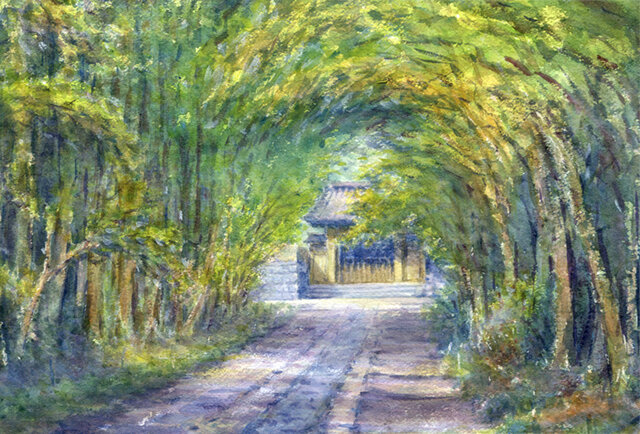 水彩画「鎌倉参道」 水彩画原画 夏の参道・鎌倉 2 #509 | iichi 日々の暮らしを
