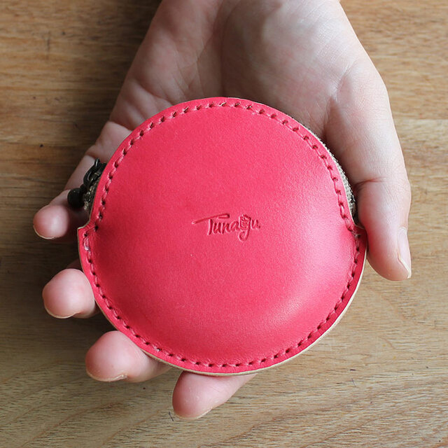 丸いコインケース T-30【ピンク】小銭入れ  ファスナー財布 レザー サイフ 超コンパクト財布 ミニ財布 円 丸