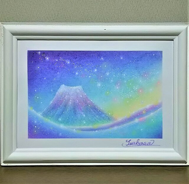 パステルアート 天の川と虹色の富士山 パステル画原画 | iichi