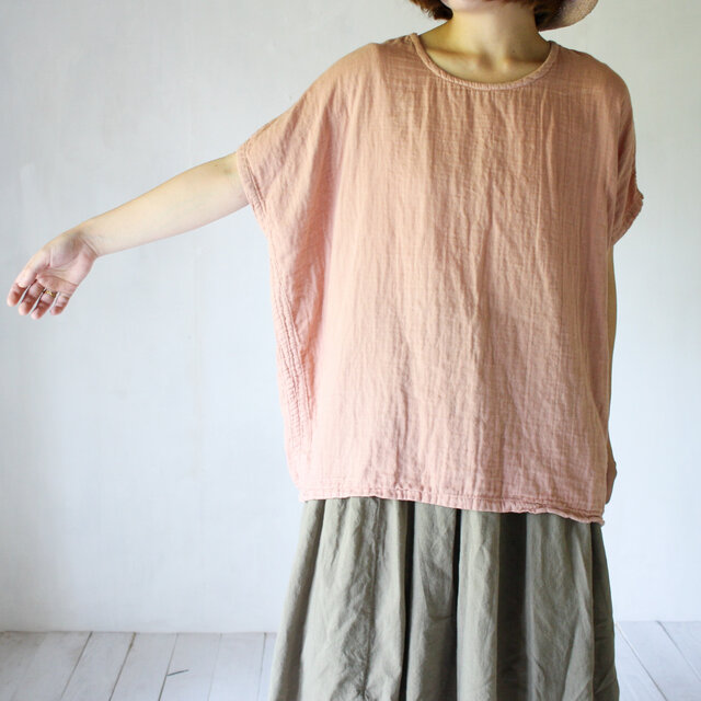 香涼 / 草木染めダブルガーゼトップス / 桜鼠色