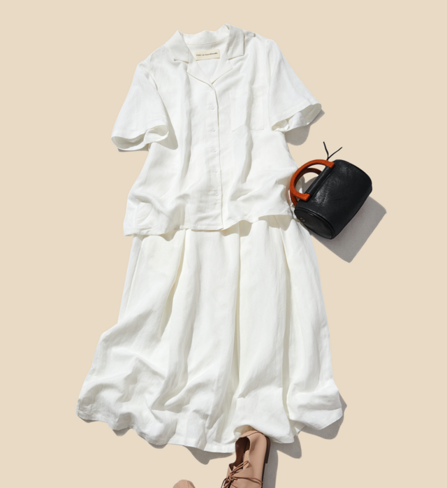 お得な2点セット　コットンリネン開襟シャツ＋裏地付スカート　220511-1 210807-1