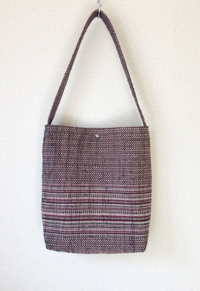 裂き織り　縞柄ワンショルダーバッグ