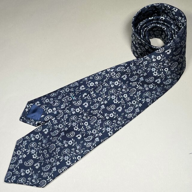 【超人気・極美品】ブリオーニ/ネクタイ/ペイズリー刺繍/ブルー系 受注製作】ネイビー ブルー ペイズリー イタリアシルク ネクタイ