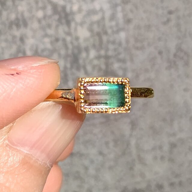 バイカラートルマリン　バゲットカット　シルバーSV925リング