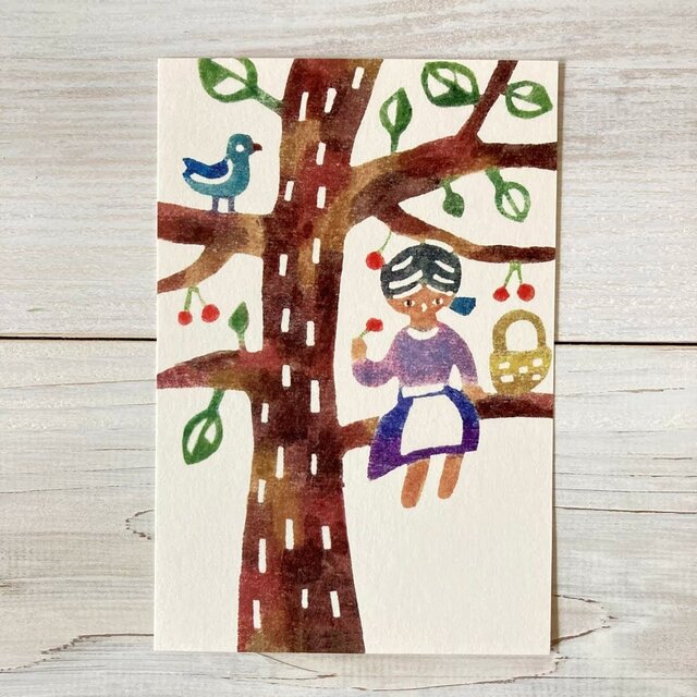 ポストカード2枚セット・型染め「木登り」の画像1枚目