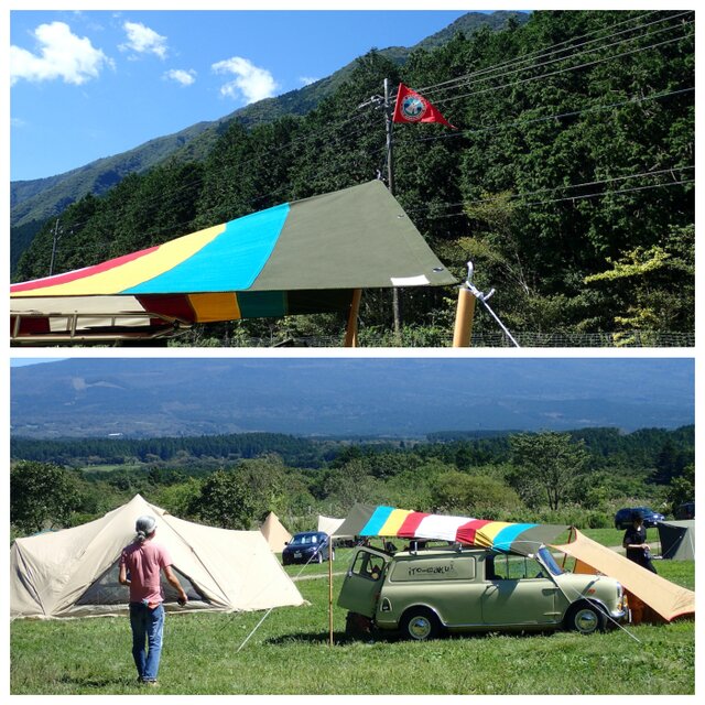 青空の下で映える!! T/Cストライプタープ!!収納バッグ付き