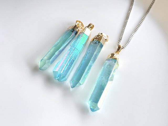 タンザナイト×クリスタル天然石ネックレス　サージカルステンレス製 氷柱クリスタルポイント（ミント）ネックレス✧サージカルステンレス