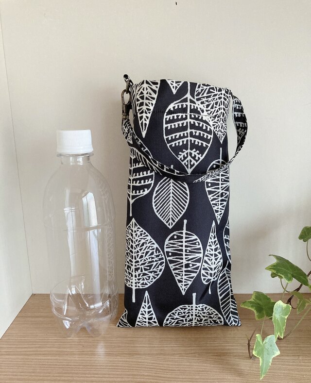 マイクロファイバー×ラミネートのバッグ（折り畳み傘、ペットボトル入れに）リーフ