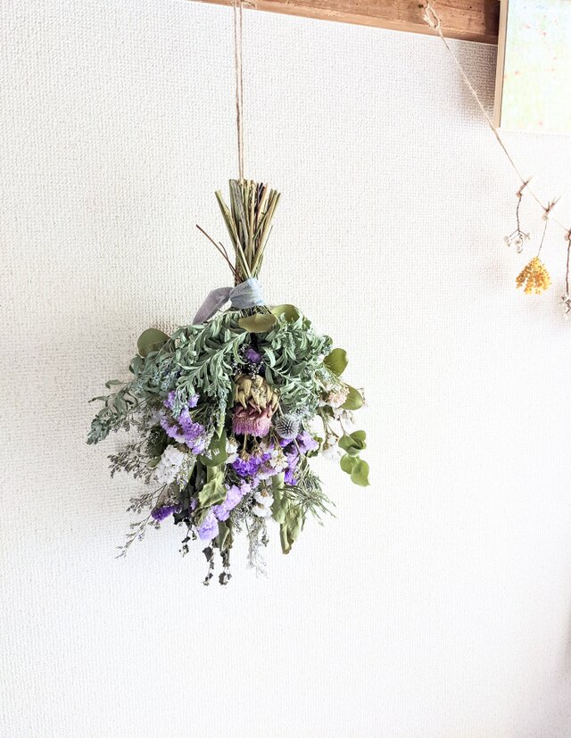 SALE‼︎ユーカリポポラスと紫スターチス、アーティーチョークのレトロ